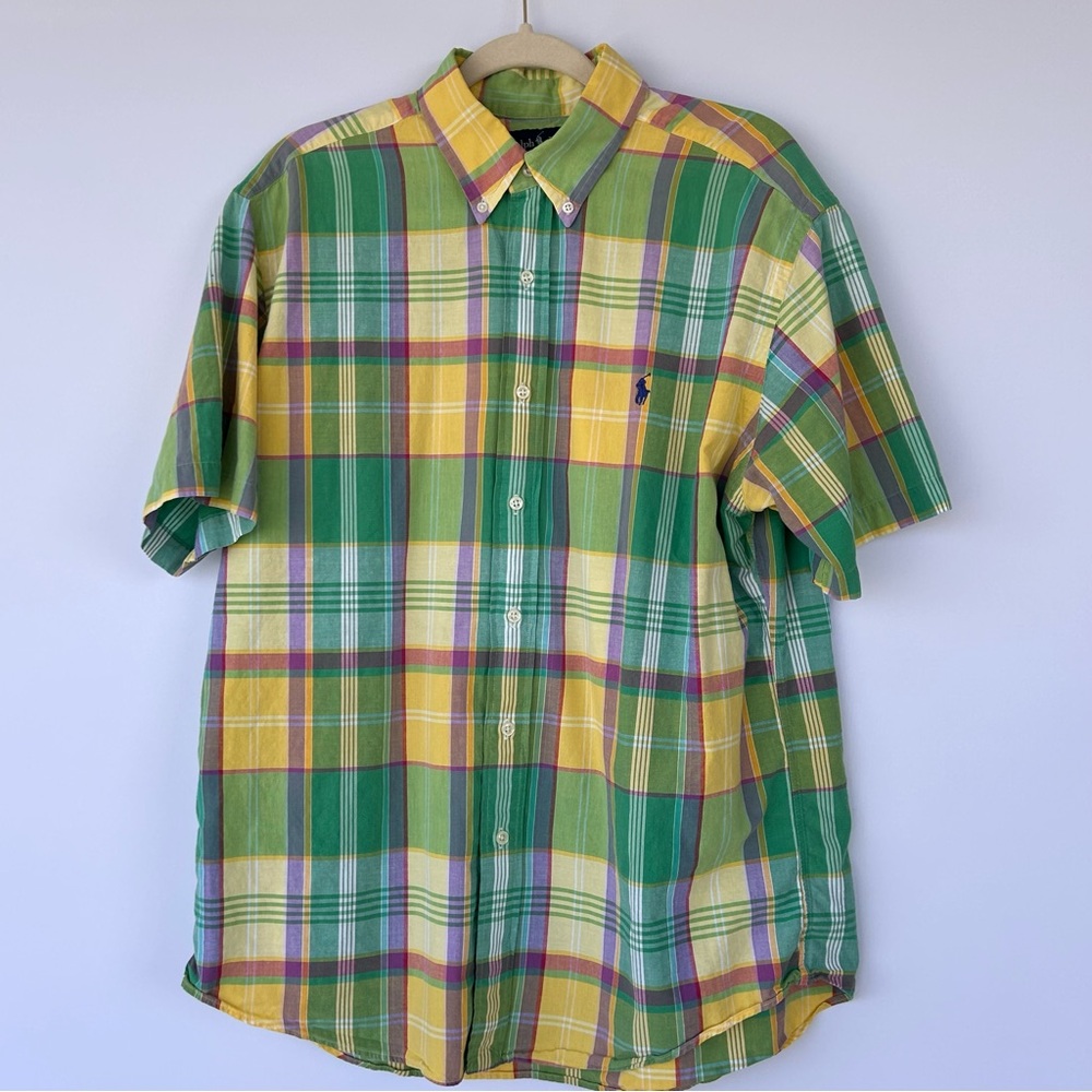 Ralph Lauren Men’s Madras Plaid Button Up Shirt Short Sleeved Size Large